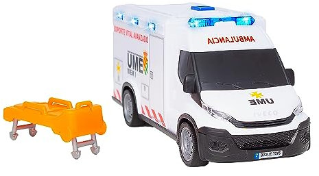 Dickie Toys - Ambulanz IVECO UME 18 cm, Krankenwagen Spielzeug, Licht und Ton, Rad mit Freilauf, mit Bahre, Spielzeugfahrzeug Jungen Mädchen ab 3 Jahren (203713014SI5)