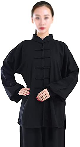 Tradizionale Tang Kung Fu Uniforme in Cotone e Lino Tai Chi Uniforme da Donna Unisex Arti Marziali Giacca Kung Fu Cinese (Colore : Nero, Dimensioni : Small)
