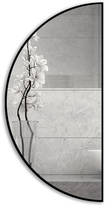 Ramix Wandspiegel in pulverbeschichtetem Aluminiumrahmen Schwarz Loft Rechteckig Rund Oval Halbkreis Wohnzimmer Schlafzimmer Bad Garderobe Flur (Schwarz, K1 - Halbkreis 80x40cm)