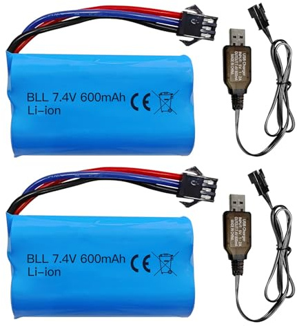 2PCS 7.4V 600mAh 2S Li-ion Batterie mit SM-3P Stecker und USB Ladekabel für DE82 TK3086B G20601 RC Spielzeug Fernbedienung Auto TK-3082B Spezialeffekte Flipping Auto Batterie