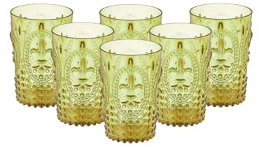 Bastilipo PRISMA - Confezione da 6 bicchieri da 400 ml. MOD. FIORE DI LIS COLORE GIALLO Bicchiere in policarbonato di medie dimensioni, riutilizzabile, senza BPA,