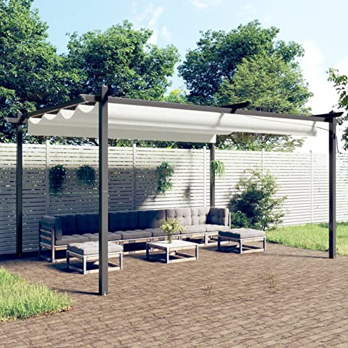 Rantry Pergola für den Garten mit einziehbarem Dach, 4 x 3 m, Creme, Gartenpavillon, faltbar, für Balkon, Terrasse, Garten
