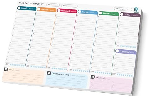 Salgadi Planner Settimanale da Scrivania A4 - Planning da Tavolo Perpetuo con Design Antiorecchie, 50 Fogli, Cartoncino di Supporto, Data Personalizzabile