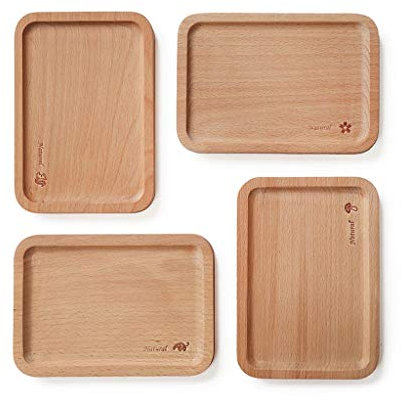 OQHAIR Assiette à dîner réutilisable Petit Plateau carré en Bois, Assiette d'étudiant Assiette de Petit déjeuner Naturelle Non Peinte Assiette de Fruits en Bois Assiette à Dessert Assiett