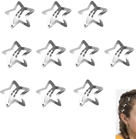 JJiaoLinin Stella Capelli Clip, 10pcs Fermagli per Capelli Stella Argento Mollette per Capelli Stella clip per capelli a stella in metallo antiscivolo, per bambini, ragazze e donne