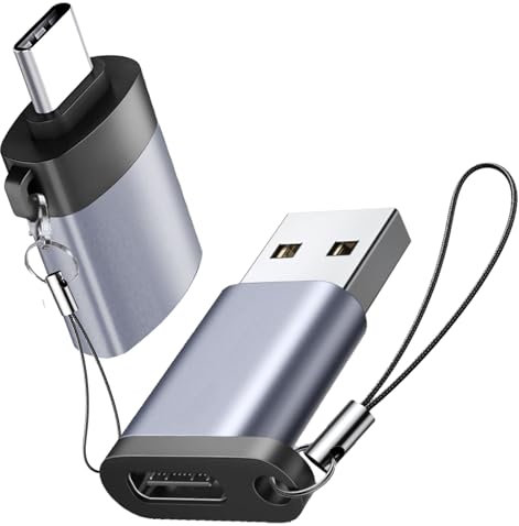 USB to USB C Adapter, USB C Male to USB 3.0 Female 2 Pack, C Female to A Male Charger Converter Compatible for Apple Watch Ultra 8 9,iPhone 15 Pro Max 14 13 OTG, MacBook Air iPad Samsung Notebook Grey