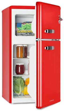 KLARSTEIN Irene - Combinación frigorífico-congelador, Retro, Capacidad de refrigeración ajustable, 61L, Congelador 25L, Rojo