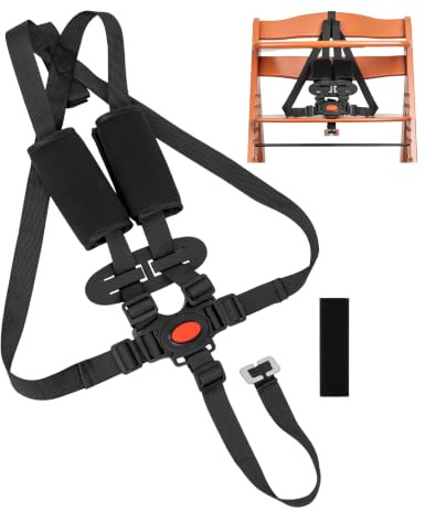 Hochstuhl 5-Punkt Gurtsystem mit Gurtpolstern, 1 Set, Schwarz, kompatibel mit Hauck Alpha, Beta, Stokke Tripp Trapp ohne Baby Set, roba Sit Up, Hochstuhlgurt mit Rückenfixierung