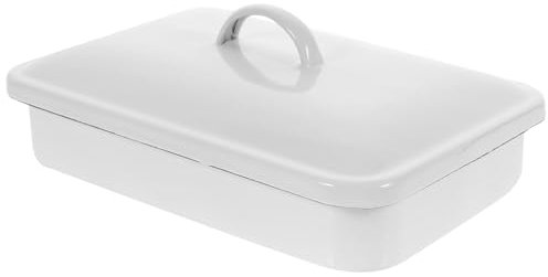 Cabilock Enamel Baking Pan, Enamelware Roasting Pan Enameled Steel Baking Dish Vintage Serving Tray with Lid Pancake Dish Oblong Cake Pan Cookie Sheet for Kitchen A