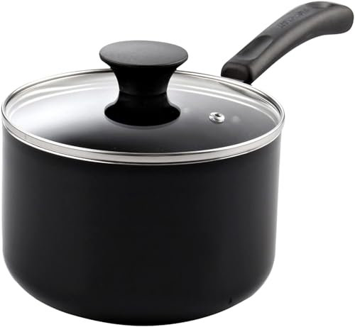 Cook N Home Basic 1 Quart Nonstick Saucepan with Glass Lid, Small Non Stick Aluminum Sauce Pan, Multi-Purpose Milk Chocolate Cooking Pot with Stay-Cool Handle, Black