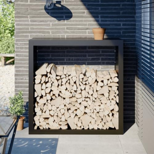 ShGaxin Brennholzregal Schwarz 100x40x100 cm Stahl, Kaminholzregal Aussen, Holzstapelhilfe, Carport, Sichtschutz Garten, Kaminholzregale - 850968