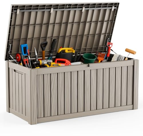 DRATO 120 Gallon Large Deck Box, Outdoor Storage Box for Patio Furniture, Patio Cushions, Gardening Tools, Pool Supplies,660lbs Weight Capacity,Waterproof Resin Storage Boxes