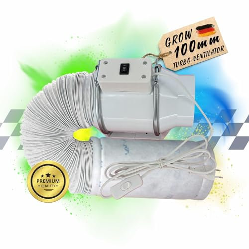 TronicXL Belüftungsset für Growbox Aktivkohlefilter Turbo Abluft Set Grow 100mm leise Lüfter Abluftlüfter Abluftschlauch mit Kabel Schalter kompatibel mit Homebox Spiderfarmer Zelsius Jung etc