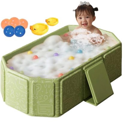 Bañera para bebé, 75 x 70 x 25 cm, plegable, con 2 patos y 5 pelotas, piscina portátil antideslizante, ahorra espacio, para niñas, gatos, perros