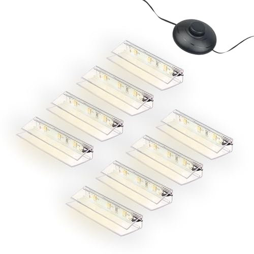 kalb | LED Éclairage bords de verre Ambilux Clip transparent 3000K 5000K 1-10 sets Verre 4-10mm Interrupteur à pied Extensible avec variateur & contrôle Smart-Home (Blanc chaud, Set de 8)