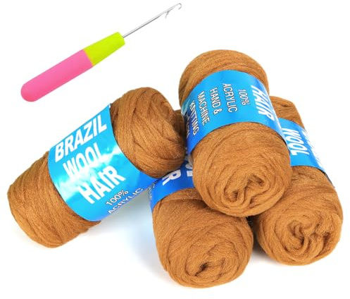 Alaleibaby 4 Roll Brazilian Wool Hair Acrylic Yarn for African Crochet Jumbo Braids Senegalese Twisting Knitting Hair Braids Faux locs Spiral Corkscrews Twist Wraps 70G/Roll