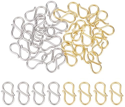 HOBBIESAY 200 cierres de gancho en S de acero inoxidable en forma de S de 2 colores, conectores de gancho en forma de S, cierre de joyería en forma de S para hacer pulseras, collares, joyas