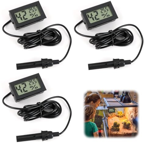teasteam Lot de 3 mini thermomètres hygromètres numériques pour reptiles pour reptiles, thermostat terrarium, incubateur, aquarium, bureau et salon