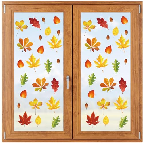 9 Blätter/174 Stück Fensterbilder Herbst Deko,Herbstdeko Fenster Ahornblätter Herbst Fensterbilder Selbstklebend Erntedankfest Fensteraufkleber für Thanksgiving Deko Fall Herbst-Dekoration