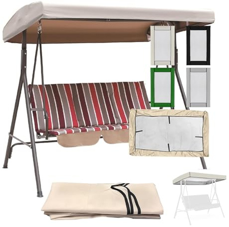 Swing Chair Canopy Replacement,2 & 3 Seater Garden Swing Canopy Replacement Waterproof Anti-UV Heavy Duty Rip Proof, Outdoor Swings Chair Canopy for Patio, Porch, and Garden (beige,213x122x18/23cm)