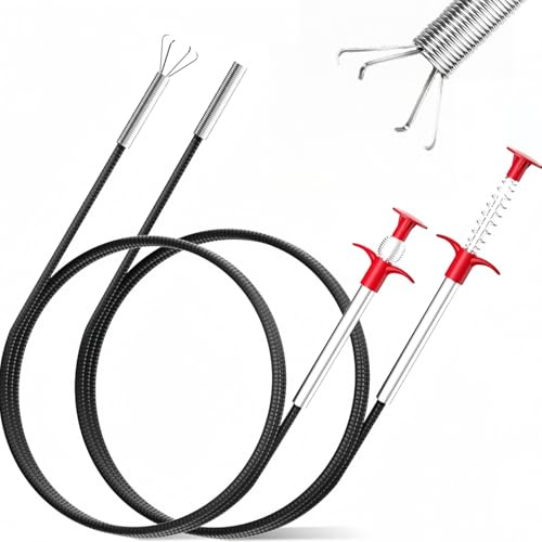KUUGUDE Pack of 2 Pipe Cleaning Spiral 200 cm / 90 cm, Claw Gripper Pipe Cleaner, Flexible Gripper Pliers, Telescopic Grabber Pliers, Drain Cleaner Spiral for Kitchen, Bathroom and Sewers