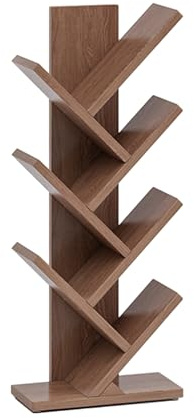 Libreria a Torre, libreria ad Albero - Libreria in Legno massello a 7 Ripiani, scaffalatura da Terra a Forma di Albero per casa, Ufficio, Soggiorno, Camera da Letto (Marrone, 44x20x107 cm)