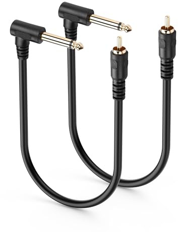 SinLoon Lot de 2 câbles audio mono RCA vers 6,35 mm - 0,3 m - Gaine en PVC nickelé - Câble audio RCA vers mono 1/4 - Pour amplificateur de guitare - Système PA (R M à 6,35)