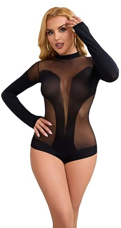 Bommi Fairy Women's Long Sleeve Bodysuits Sexy Round Neck Slimming Back Button Bodysuit Tops (Black, One Size（4-10）)