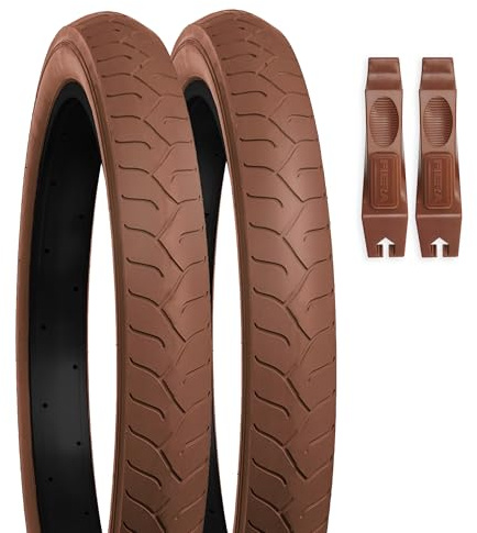 FIERA BIKE TIRE 24x3 Bike Tires - Color Tires, Fits Cruisers, E-Bike & Mountain Bikes, Fat Tire Bikes, Non-Foldable, Puncture Resistant (Brown, (2-Pack) 24 x 3 Tire + Lever)
