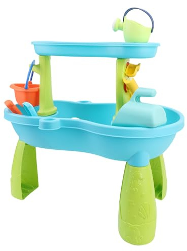Tihebeyan Grande Table de Table de Jeu à Double Sable avec des Outils de Creusement pour Les Enfants, Jouet de Sable de 14 Pièces Inclus, Compact pour Le Stockage et Le Nettoyage Faciles, Le Design