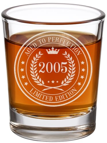 Spotted Dog Company Vintage 2005 Etched 2.5oz Shot Glass – Happy 21st Birthday Gifts, Decorations Men Women Guy, Turning 21 Year Old, Bday Party Favors Supplies, Finally 21 Best Gift Idea Son Circle