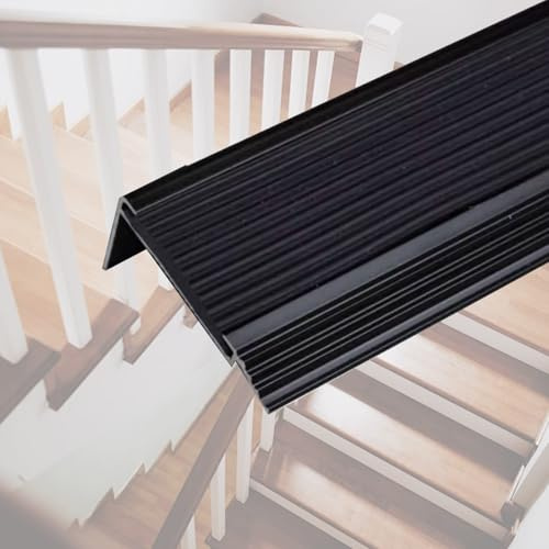 Profilé de Bords d'Escaliers en L Noir 105/115cm, Protection de Nez de Marche en Aluminium, Profilé d'angle Antidérapante en Caoutchouc 5,5cm(90x5.5x2.1cm)
