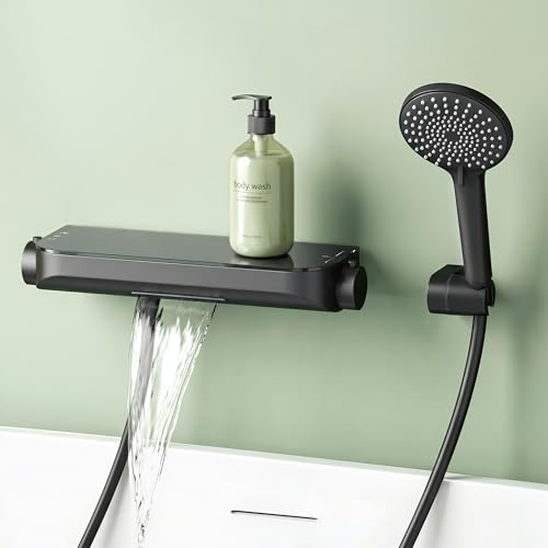 Mai & Mai Thermostat Badewannenarmatur mit Handbrause Matt Schwarz | Wannenarmatur aus Messing, Wannenthermostat 4 Strahlarten Wandarmatur für Badewanne, inkl. Brauseschlauch Duschsystem8