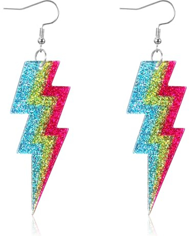 Nogeqi Retro Blitz Ohrringe Neon Ohrringe Damen Acryl Lightningohrringe | Bunte Hängeohrringe Vintage 80er/90er Jahre Outfit Damen Neon Accessoires Für Mottoparty Maskerade Weihnachten Karneval