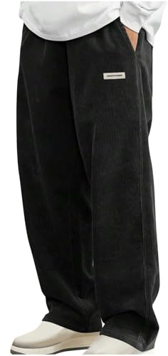 Pantaloni Baggy Uomo Primavera, Pantaloni Uomo Eleganti in Velluto A Coste Largo Taglio Dritto, Modello con Vita Elasticizzata E Cordino, Casual Pantalone Giapponesi Colore Solido