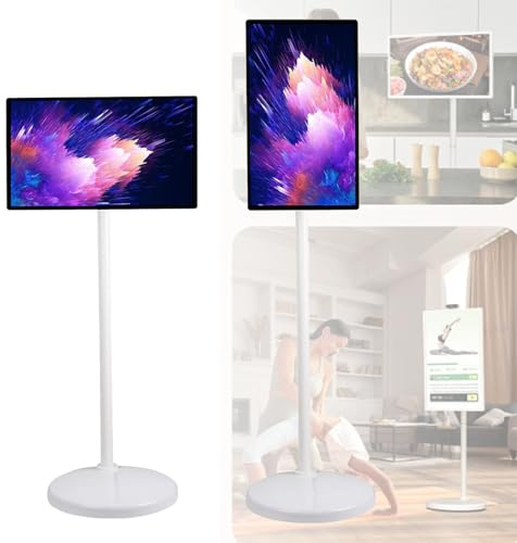 Portable TV on Wheels, 1080p Portable Touch Screen Monitor, Smart Rolling TV Built-in Camera, Built-in 13500mAh Battery | Android 12 | 8+128G Storage 27Inch