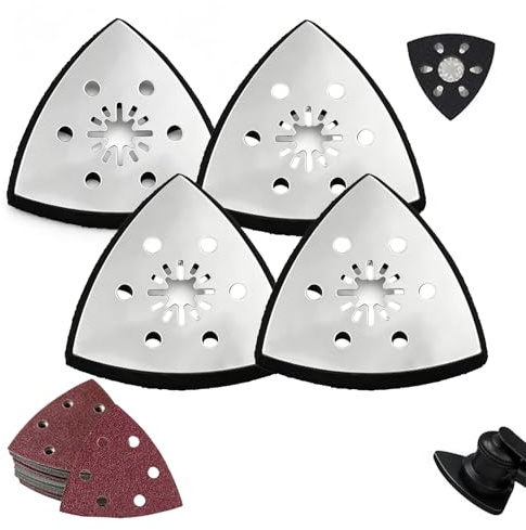 JOVYTH 2 Piastre Di Levigatura Triangolari 93mm Con 6 Fori + 12 Carte Abrasive – Per Utensile Multifunzione Oscillante, Levigatura Di Legno, Metallo, Plastica E Pietra