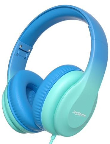 JoySpark Kids Headphones for School Toddler, 3.5mm Jack, Gradient Blue | Foldable 85dBA Volume Limiter, Adjustable, Stereo Sound, Kids Wired Headphones Over-Ear for Boys Girls Entertainment Travel