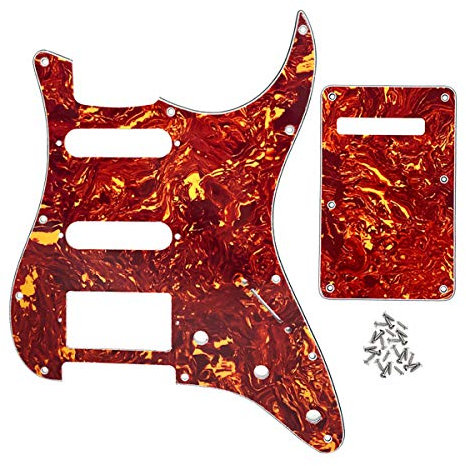 IKN 11 Loch Guitar ST Pickguard SSH und Tremolo Cavity Backplate mit Befestigungsschrauben für US/mexikanische Standard ST ocaster, 4-lagig rote Schildkröte