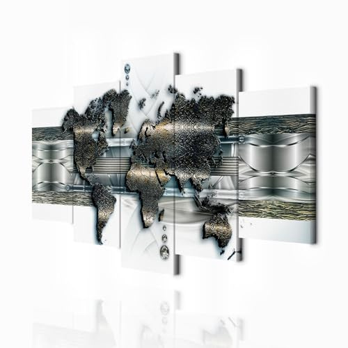decomonkey Wandbilder Weltkarte 200x100 cm XXL 5 Teilig Leinwandbilder | Strukturleinwand, Holzkeilrahmen, Bild auf Leinwand, Kunstdruck, Wanddeko, Wohnzimmer, Wanddekoration, Welt Karte, Landkarte