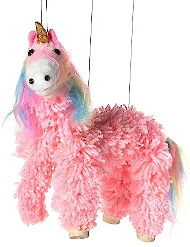 Artisan Owl Yarn and Plush Pink Unicorn Marionette Puppet - Wooden Feet and Detachable Strings, Styles Vary (Pink)