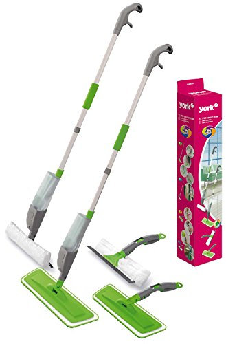 York Wischer Mit Sprühfunktion 4er Set Sprühwischer Flacher Bodenwischer Mit Wassertank Wischmopp Mit Fensterreiniger Putzset Mop Spray and Collect Grün Grau