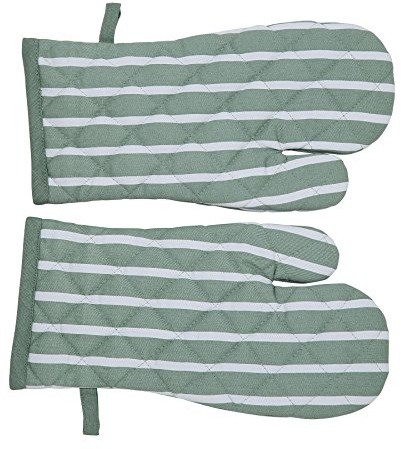 Penguin Home Oven Gloves Heat Resistant, Quilted Oven mitts with Hanging Loop, Machine Washable, Heat Proof Pot Holders for the Cooking - Baking - Kitchen - BBQ - 1 Pair, Stripe Sage,18x32 cm