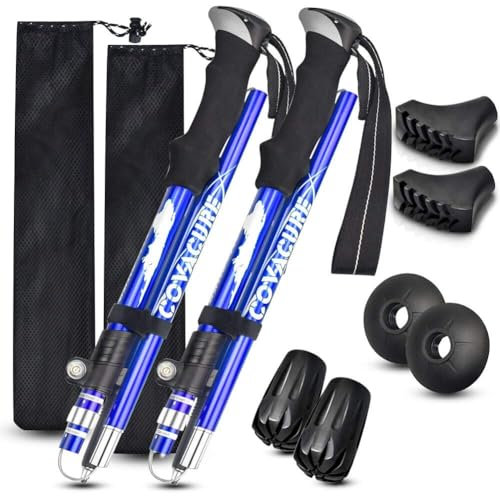 COVACURE Wanderstöcke Nordic Walking Stöcke - 110-130 cm Faltbar, Verstellbar, Teleskop, Leicht, mit Gummipuffer für Damen und Herren (Blau)