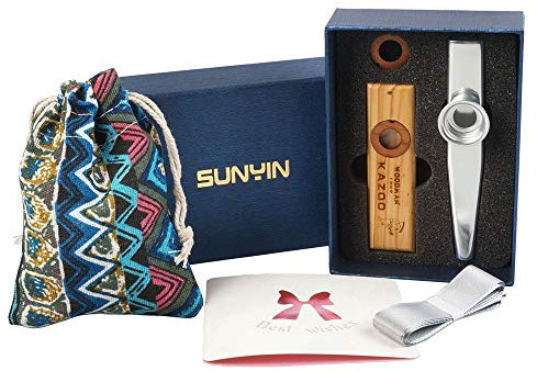 SUNYIN Holz Metal Kazoo, sch?ne Geschenkbox f¨¹r Kinder und Erwachsene, Geschenkpaket mit Musikinstrumentenspielzeug f¨¹r alle Altersgruppen Einfachstes Instrument (Splitter)