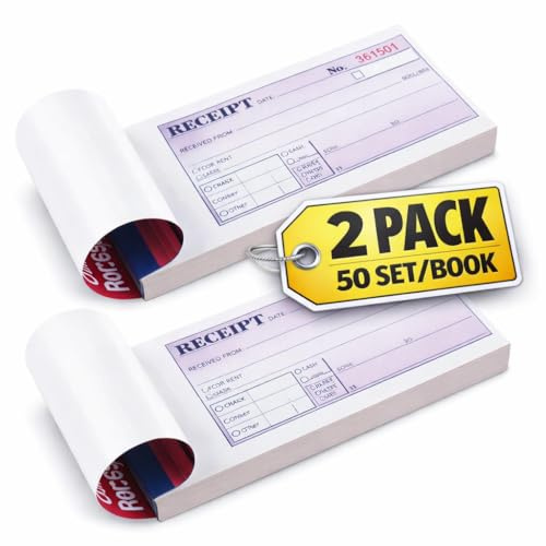 1InTheOffice Money and Rent Receipt, 2-3/4 x 7-3/16 Inches, 3-Parts, Carbonless, White/Canary, 50 Sets per Book (2 Pack)