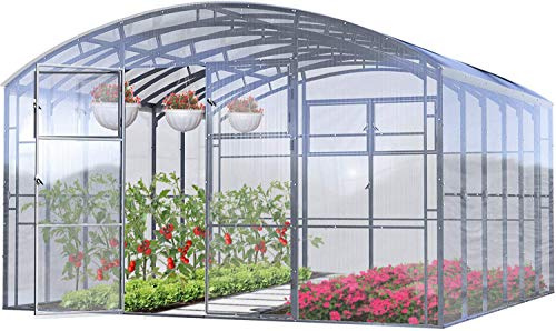 Invernadero Jardín Ruby Pro 4x12 Metros 48 M² Policarbonato Transparente 4mm, Marco Acero, Varios Modelos y Tamaños, Ideal Huerto Plantas y Cultivos