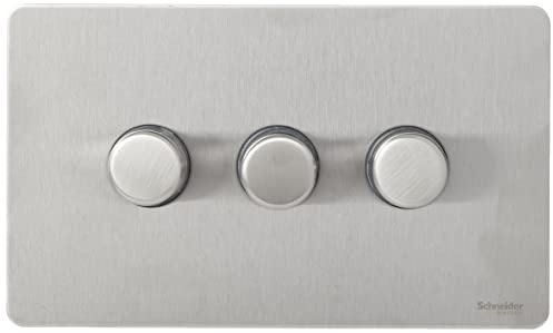 Schneider Electric Ultimate - Placa plana sin tornillos – Interruptor de luz LED Di mmer de 3 vías, 75 W/VA GU6432LMSS de acero inoxidable