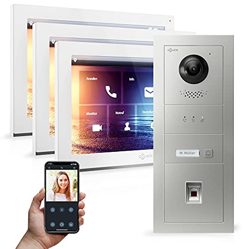 Goliath Hybrid | IP | Full-HD Video Türsprechanlage | App | 1-Fam | 3 x Full-Touchscreen 10 | Aluminium Unterputz Türstation | + Fingerprint | 180° Ultra-Weitwinkel | AV-IPS-546