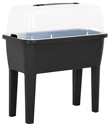 Pflanzen Hochbeet Pflanzkasten mit Beinen und Deckel ideal für Anzucht, anthrazit, Garten Pflanzgefäß Gewächshaus Blumenkasten Pflanzkasten Kräuterbeet 77x38,7x82cm PP